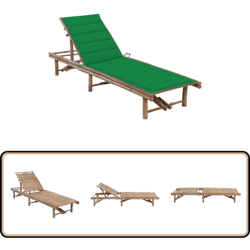 Chaise longue de jardin avec coussin Bambou - Chaises Longues - Chaises Longues En Bambou - Transats - Mobilier De Jardin - Meubles De Jardin