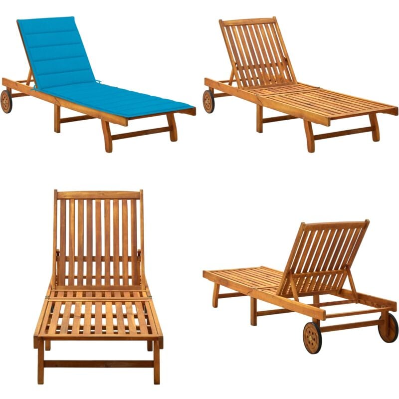 Chaise longue de jardin avec coussin Bois d'acacia solide - Chaise Longue Jardin - Chaise Longue Bois - Transat - Mobilier De Jardin - Relaxer Au