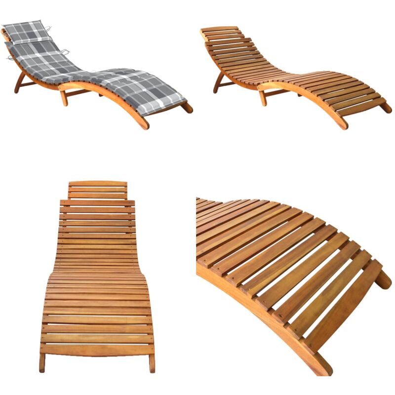 Chaise longue de jardin avec coussin Bois d'acacia solide - Chaises Longues - Chaises Longues En Bois - Mobilier De Jardin - Bain De Soleil - Relaxer