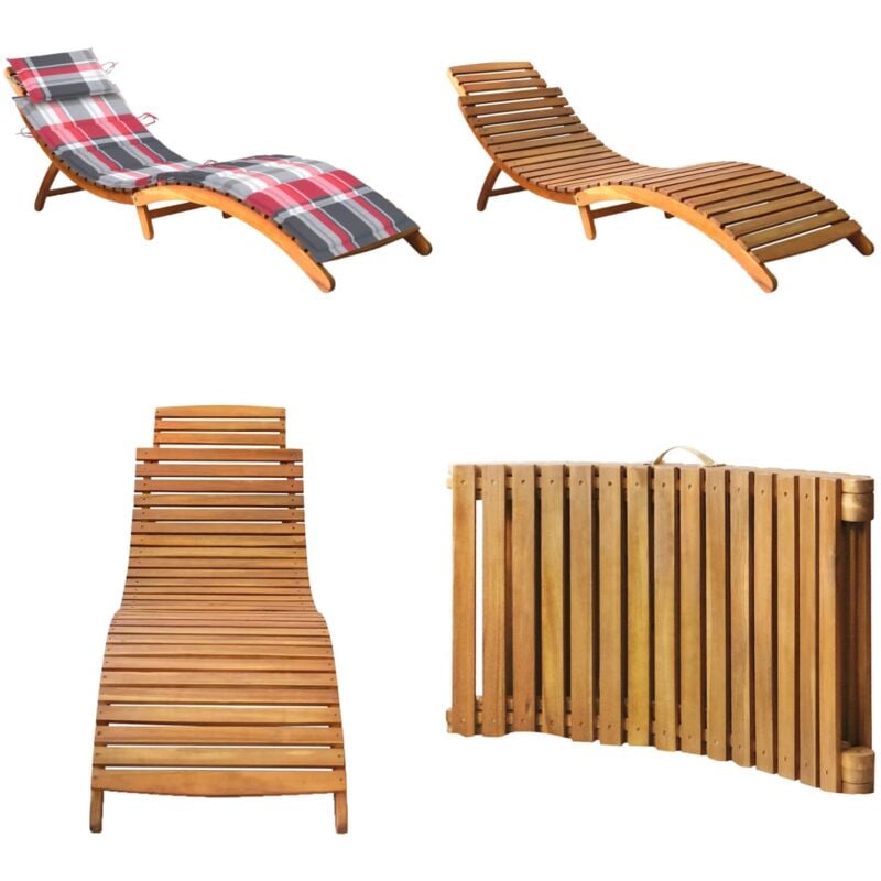 Chaise longue de jardin avec coussin Bois d'acacia solide - Chaises Longues - Chaises Longues En Bois - Mobilier De Jardin - Bain De Soleil - Relaxer