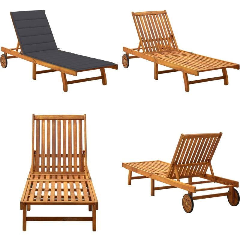 Chaise longue de jardin avec coussin Bois d'acacia solide - Chaise Longue Jardin - Fauteuil De Jardin - Mobilier De Jardin - Relax - Bain De Soleil