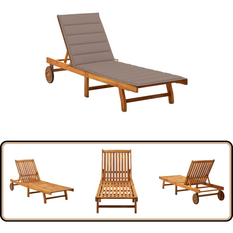 Chaise longue de jardin avec coussin Bois d'acacia solide - Chaise Longue Jardin - Fauteuil De Jardin - Mobilier De Jardin - Relax - Bain De Soleil