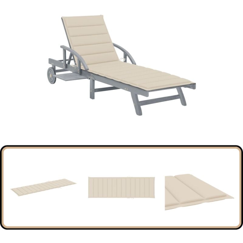 Chaise longue de jardin avec coussin Bois d'acacia solide - Chaises Longues - Chaises Longues En Bois - Mobilier De Jardin - Transats - Bain De Soleil