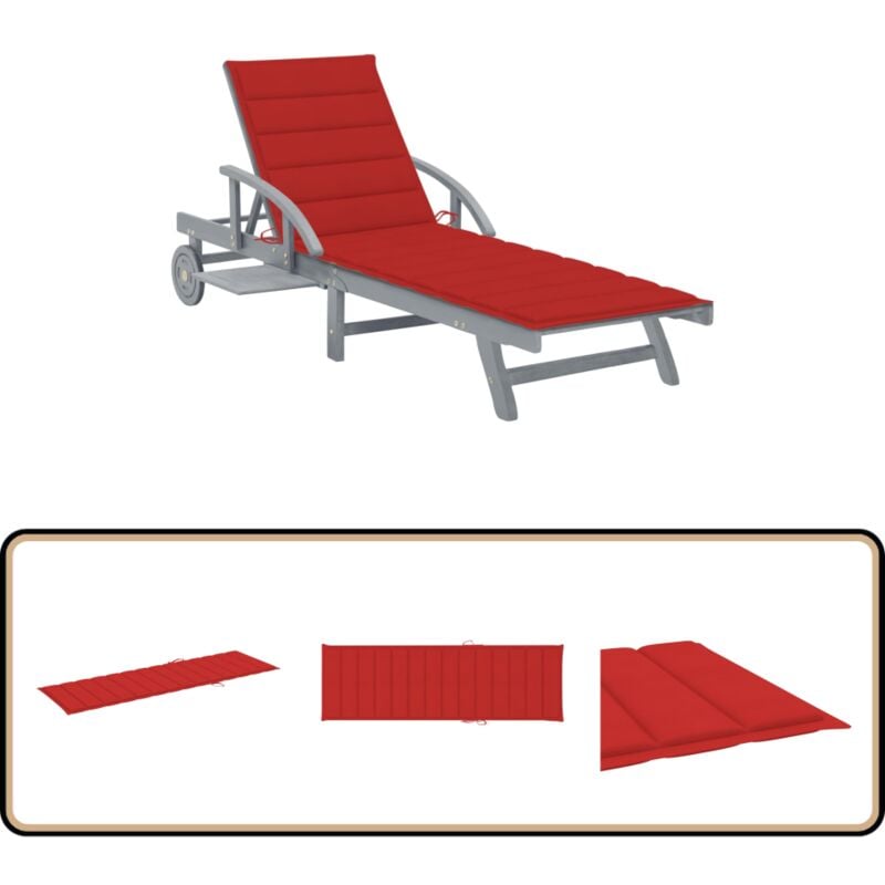 Chaise longue de jardin avec coussin Bois d'acacia solide - Chaises Longues - Chaises Longues En Bois - Mobilier De Jardin - Transats - Bain De Soleil