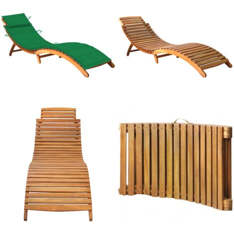 Chaise longue de jardin avec coussin Bois d'acacia solide - Chaises Longues - Chaises Longues En Bois - Mobilier De Jardin - Transats - Bain De Soleil - Home & Living