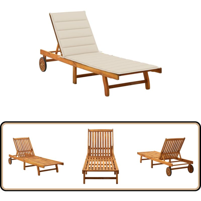 Chaise longue de jardin avec coussin Bois d'acacia solide - Chaises Longues - Chaises Longues En Bois - Mobilier De Jardin - Transats - Relaxations
