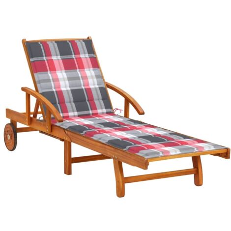 Chaise longue de jardin avec coussin, Transat, Bain de soleil, Chaise de plage Bois d'acacia solide ZSE5781