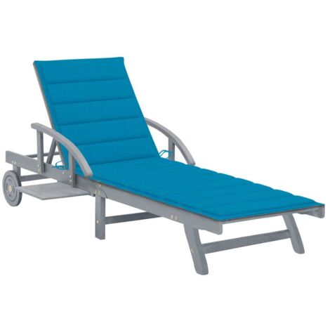 Chaise longue de jardin avec coussin, Transat, Bain de soleil, Chaise de plage Bois d'acacia solide ZSE9764