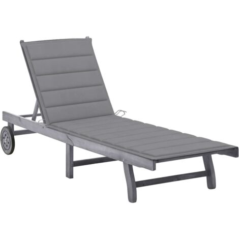 Chaise longue de jardin avec coussin, Transat, Bain de soleil, Chaise de plage Gris Bois d'acacia solide ZSE9439
