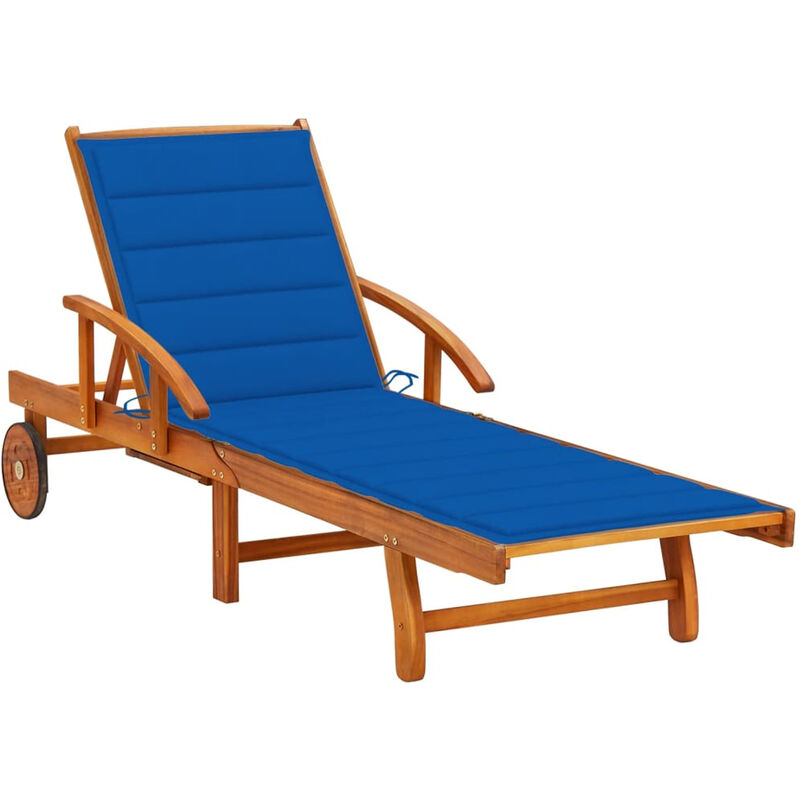 Chaise longue de jardin avec coussin,Bois d'acacia solide,bleu royal