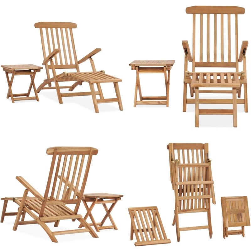 Chaise longue de jardin avec repose-pied et table Bois de teck - Chaise Longue Jardin - Transats - Mobilier De Jardin - Chaise Longue Teck - Chaise