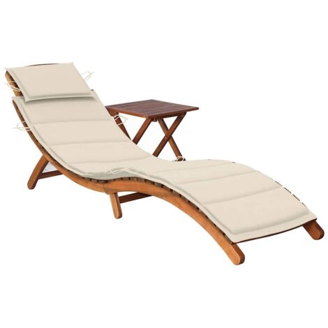 Chaise longue de jardin avec table Bain de soleil Transat de jardin et coussin Bois d'acacia DHNET8671164