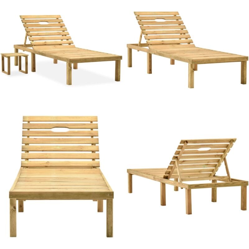 Chaise longue de jardin avec table Bois de pin imprégné - Chaise Longue Jardin - Mobilier De Jardin - Transats - Chaise Longue Bois - Chaise Longue
