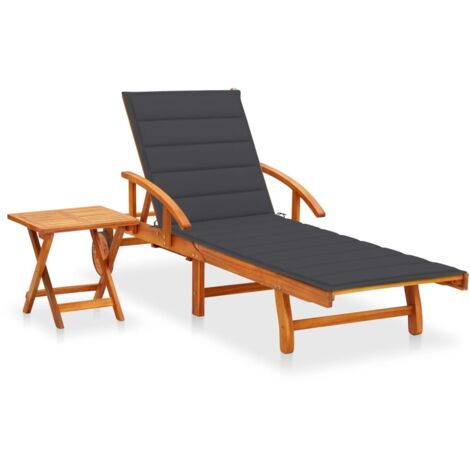 Chaise longue de jardin avec table et coussin  Bain de soleil Transat Bois d'acacia 10990