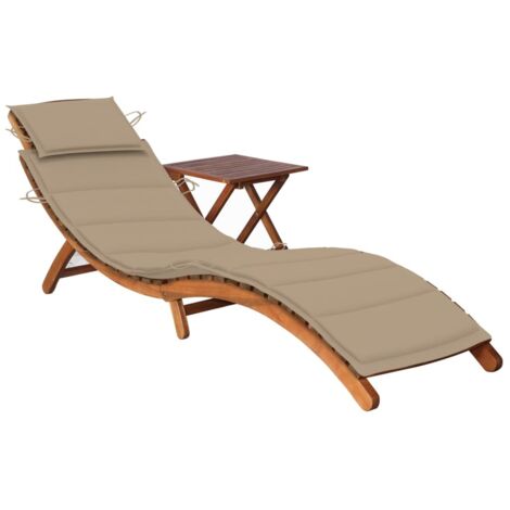 Chaise longue de jardin avec table et coussin  Bain de soleil Transat Bois d'acacia 46570