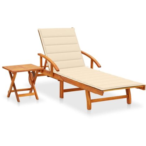 Chaise longue de jardin avec table et coussin-Bain de soleil-Transat de relaxation Bois d'acacia 322194