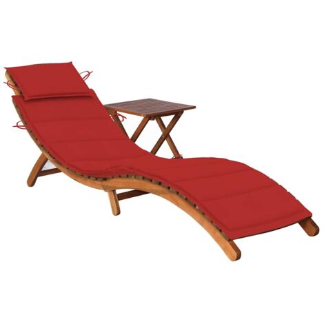 Chaise longue de jardin avec table et coussin-Bain de soleil-Transat de relaxation Bois d'acacia 712669