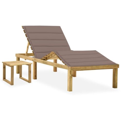 Chaise longue de jardin avec table et coussin-Bain de soleil-Transat de relaxation Pin imprégné 386275