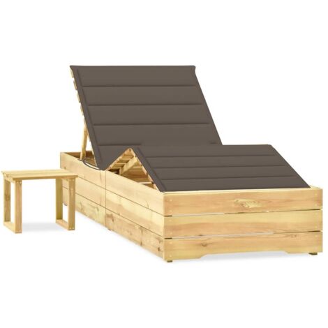 Chaise longue de jardin avec table et coussin-Bain de soleil-Transat de relaxation Pin imprégné 799395
