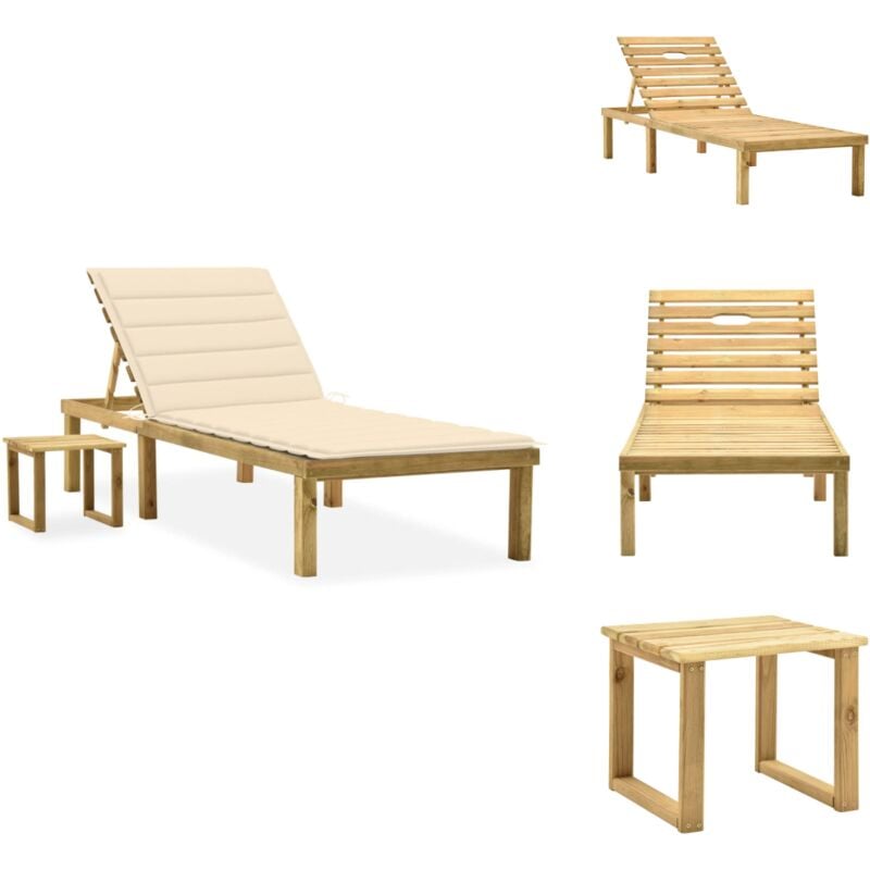Chaise longue de jardin avec table et coussin Pin imprégné - Chaise Longue Jardin - Fauteuil De Jardin - Mobilier De Jardin - Salon De Jardin - Bain