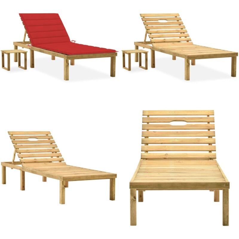 Chaise longue de jardin avec table et coussin Pin imprégné - Chaise Longue Jardin - Transat - Mobilier Jardin - Salon De Jardin - Chaise Longue Bois