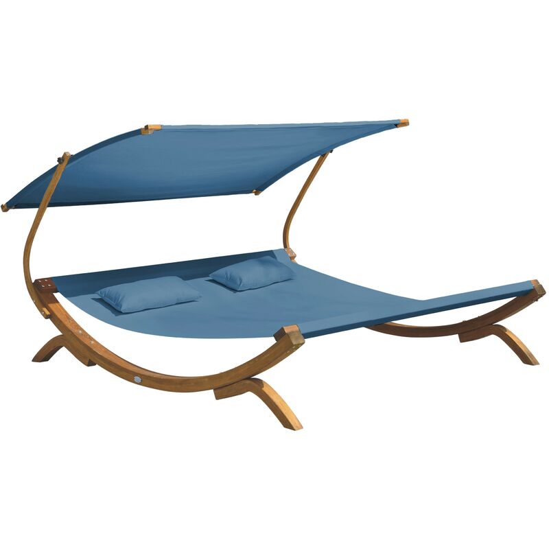 Chaise longue de jardin AXI Mallorca en bois pour 2 personnes Lit de Jardin xxl avec toit solaire pour l'extérieur Bain de soleil double en bleu