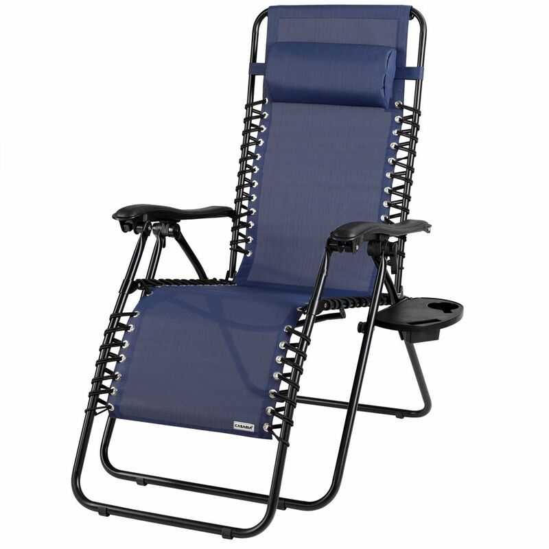 Casaria - Chaise longue luxueuse avec haut dossier réglable jardin terrasse relaxation Bleu