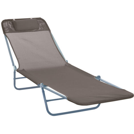 Chaise longue de jardin, chaise longue de détente, chaise longue à deux pieds, marron, pliable, pour le jardin et la terrasse, résistante aux intempéries et confortable
