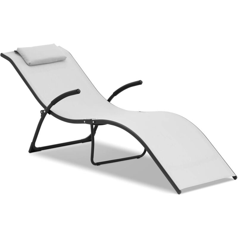 Chaise Longue De Jardin Design Transat Bain Soleil Piscine Pliante Gris Pâle