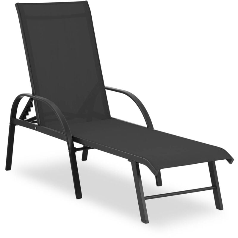 Chaise longue de jardin dtructure en aluminium dossier réglable nnoir - Noir
