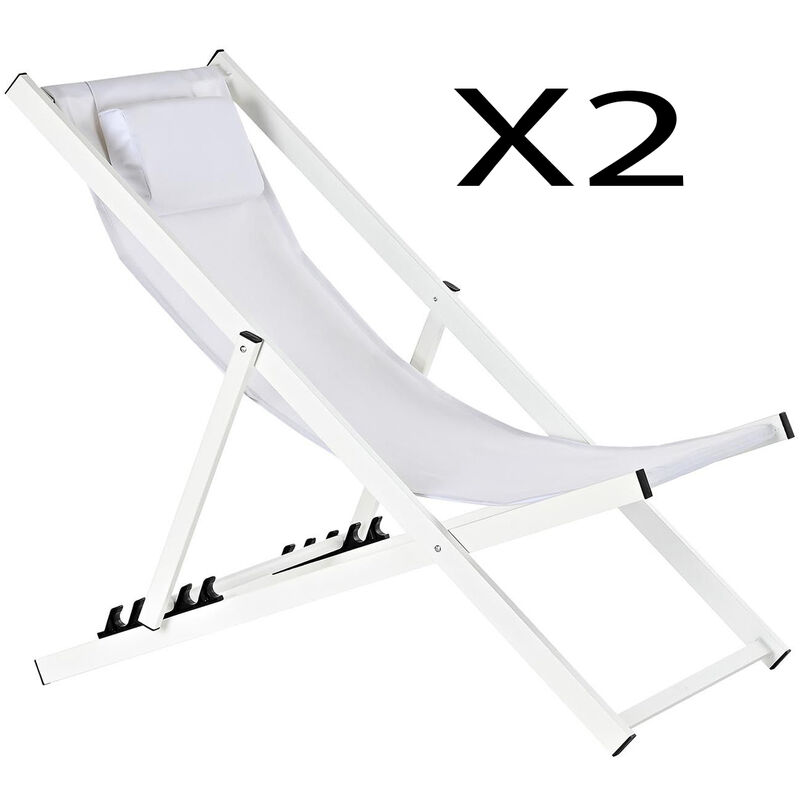 Chaise longue de jardin en aluminium et appui-tête coloris blanc - Longueur 102 x Hauteur 98 x Profondeur 63cm Pegane