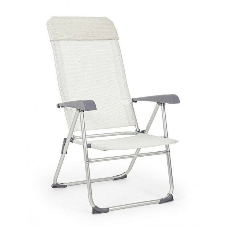 Chaise longue de jardin en aluminium et tissu cross blanc 58x62,5x h110 cm