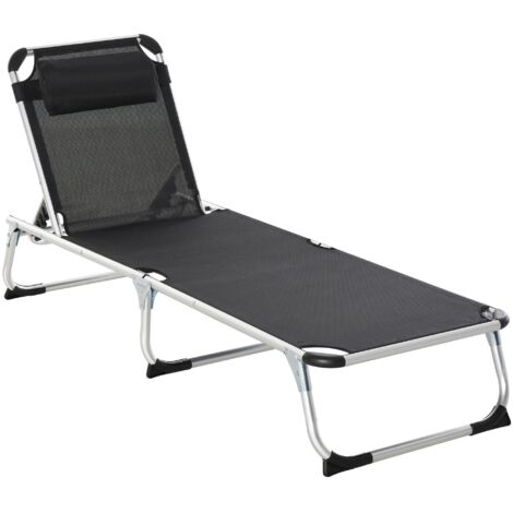Chaise longue de jardin Longue de jardin à 5 directions pliable ergonomique avec filet noir,170 x 60 x 76 cm pour des heures de détente en plein air