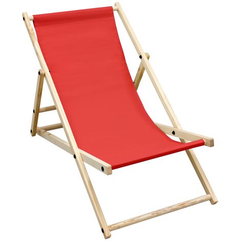 Chaise longue de jardin pliante en bois de pin bain de soleil plage rouge 120 kg