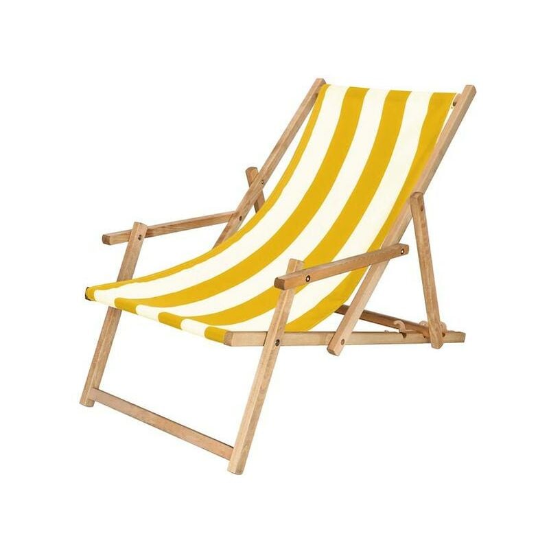 Chaise longue de jardin pliante imprégnée avec accoudoirs jaune et blanc. - multicolore