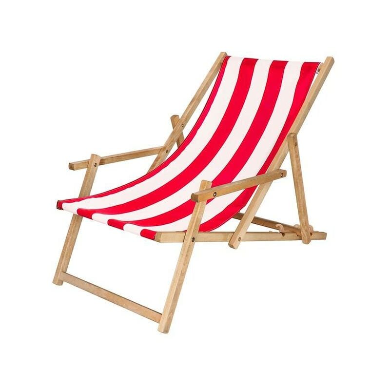 Springos - Chaise longue de jardin pliante, imprégnée, avec accoudoirs rouge et blanc. - multicolore