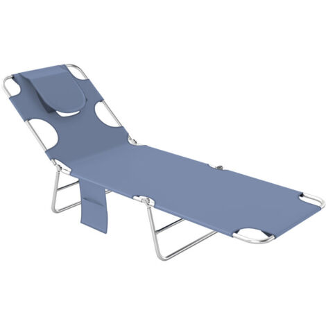 Chaise longue de jardin, transat avec ouverture rembourrée pour le visage, chaise longue de massage d'extérieur, poche latérale, tissu, métal, gris