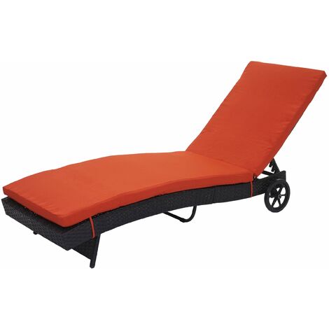 Chaise longue de jardin transat bain de soleil en polyrotin anthracite coussin terracota 040004932