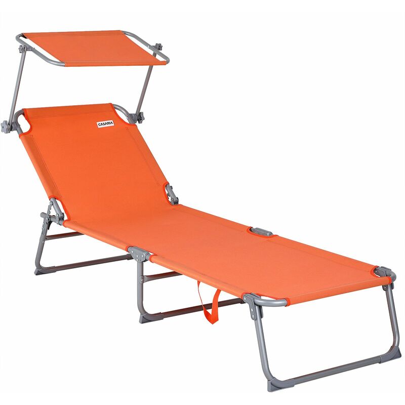 Casaria - Chaise longue pliable transat avec pare-soleil facile à transporter bain de soleil pour plage jardin camping Orange