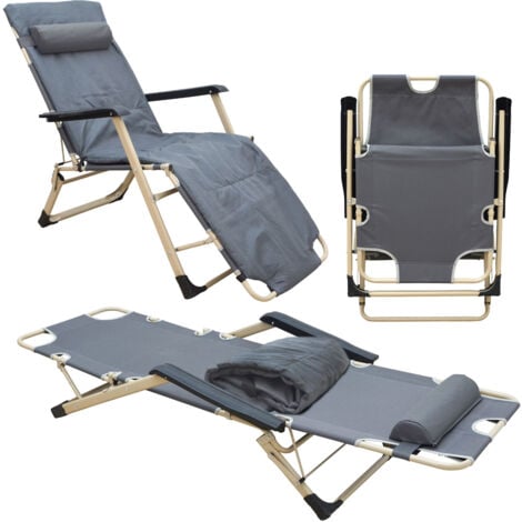 Chaise Longue de jardin Transat pliant 178x65x88cm incl coussin amovible Gris - grau