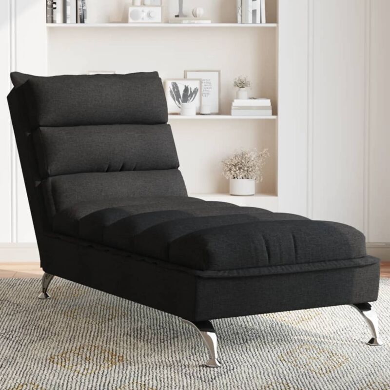 Chaise longue avec coussins noir tissu - Vidaxl