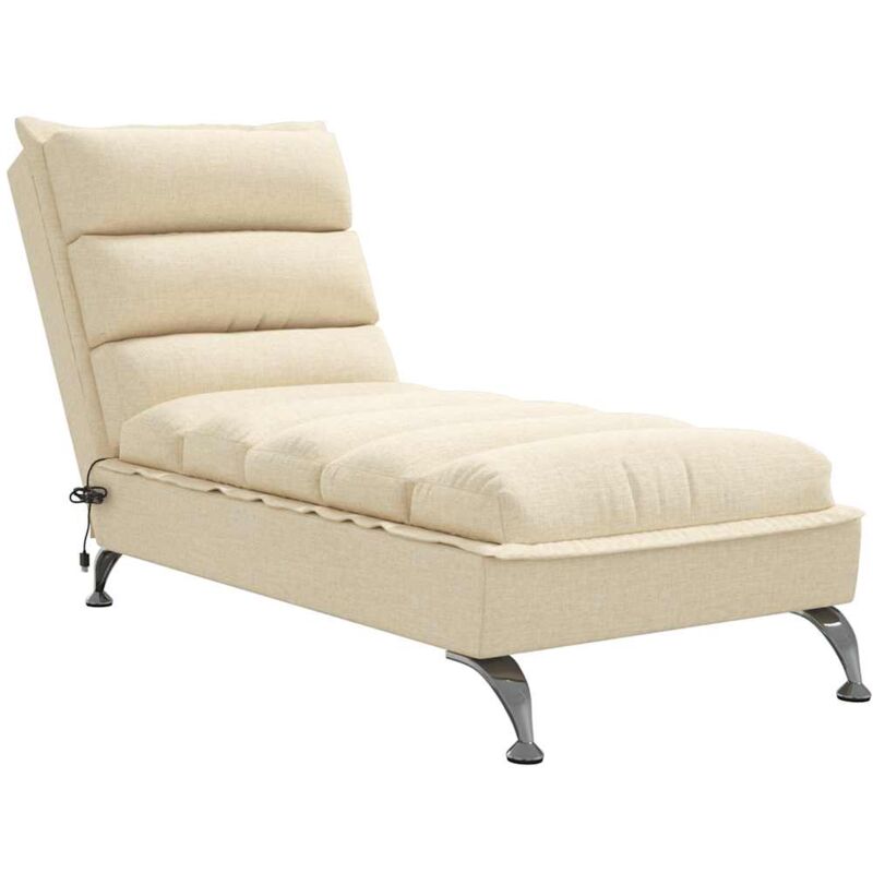 Chaise longue de massage avec coussins crème tissu