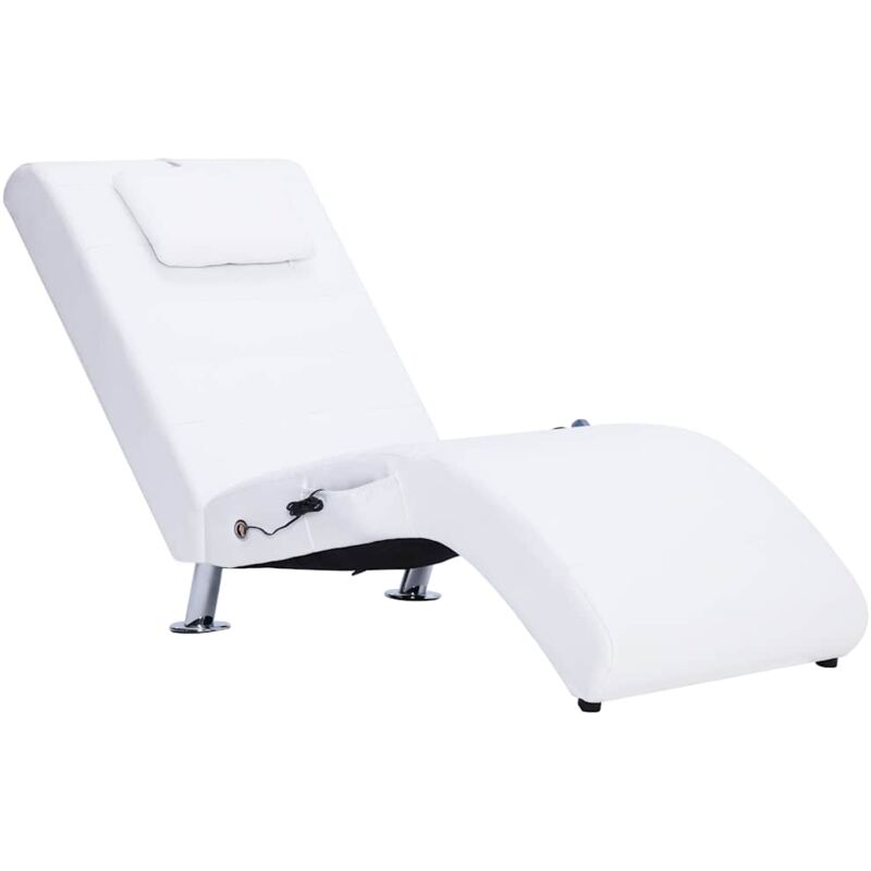 Chaise longue de massage avec oreiller Blanc Similicuir Chaise longue de massage avec oreiller Blanc Similicuir