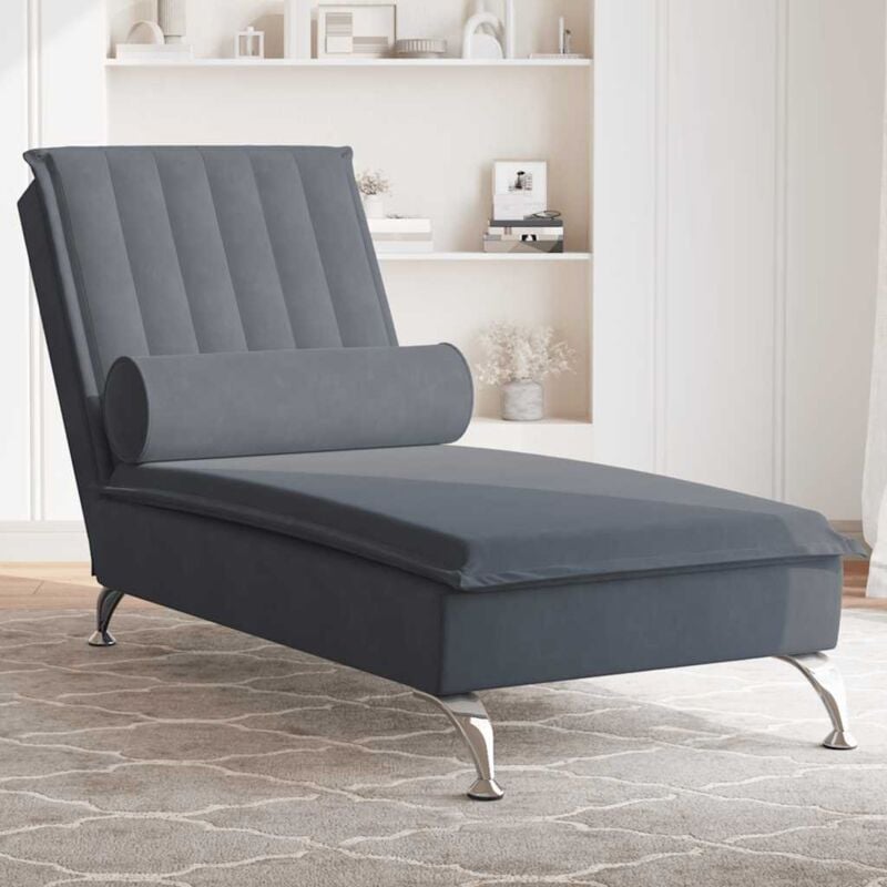 Vidaxl - Chaise longue de massage avec traversin gris foncé velours