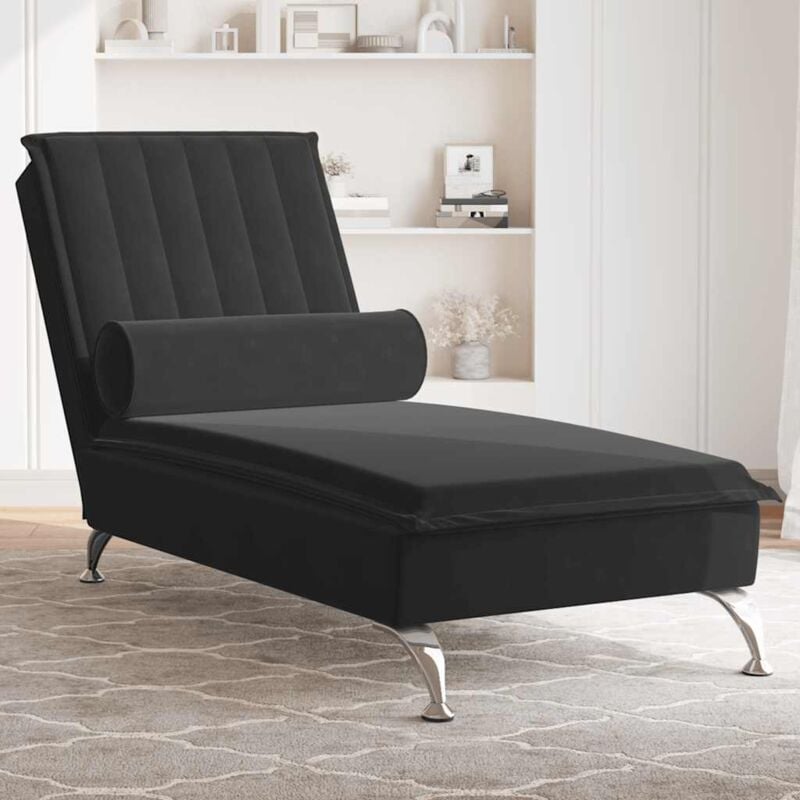 Vidaxl - Chaise longue de massage avec traversin noir velours