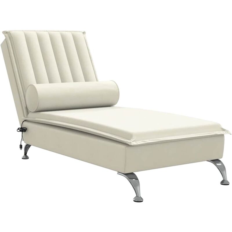 Vidaxl - Chaise longue de massage avec traversin crème velours