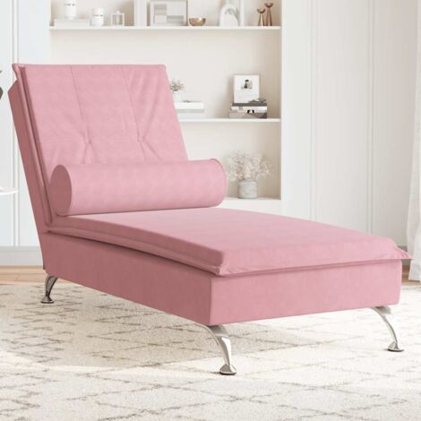 Chaise longue de massage avec traversin-Transat de relaxation rose velours 988519