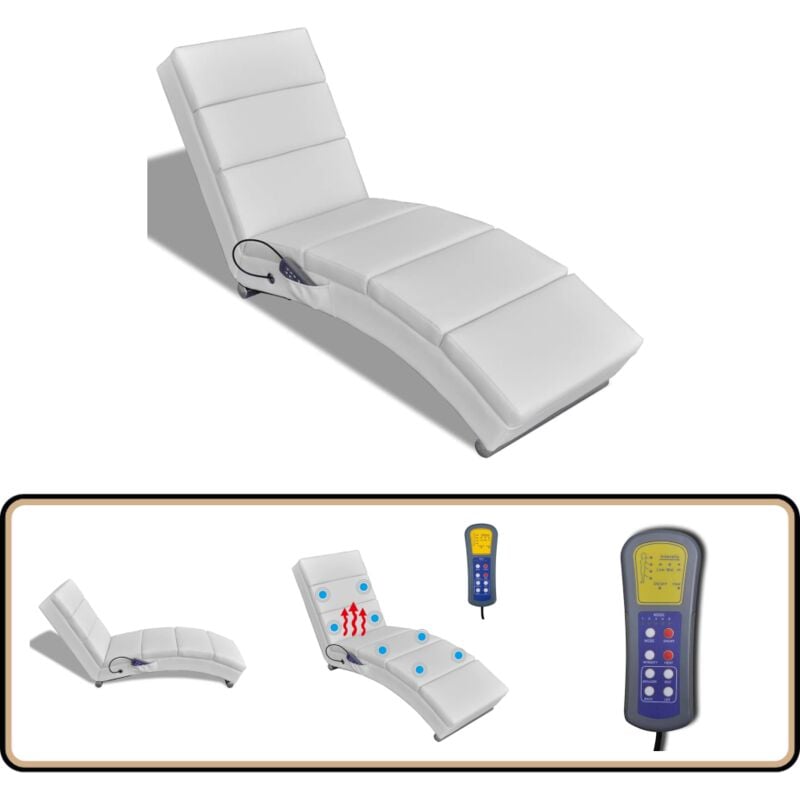 Vidaxl - Chaise longue de massage Blanc Similicuir - Fauteuil Massant - Fauteuil Relaxant - Massage Électrique - Chaise De Massage - Chaise Relaxante