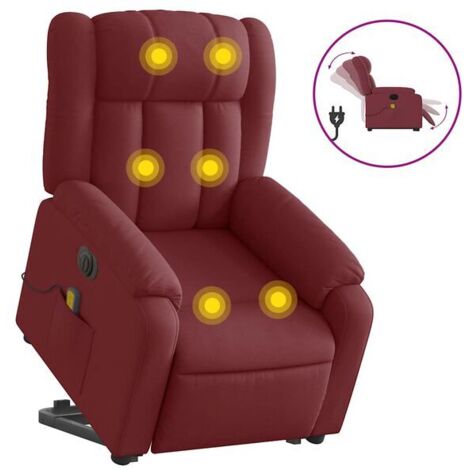 Chaise longue de massage électrique réglable en inclinaison, avec fonction chauffage et contrôle tactile, tissu velours rouge bordeaux – pour salon, bureau ou spa à domicile