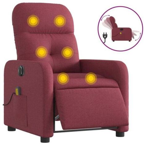 Chaise longue de massage électrique réglable en inclinaison, avec fonction chauffage et contrôle tactile, tissu velours rouge bordeaux – pour salon, bureau ou spa à domicile
